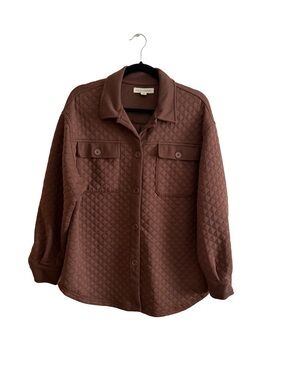 Eco Threads Quilted Button-Front Shacket in Brown